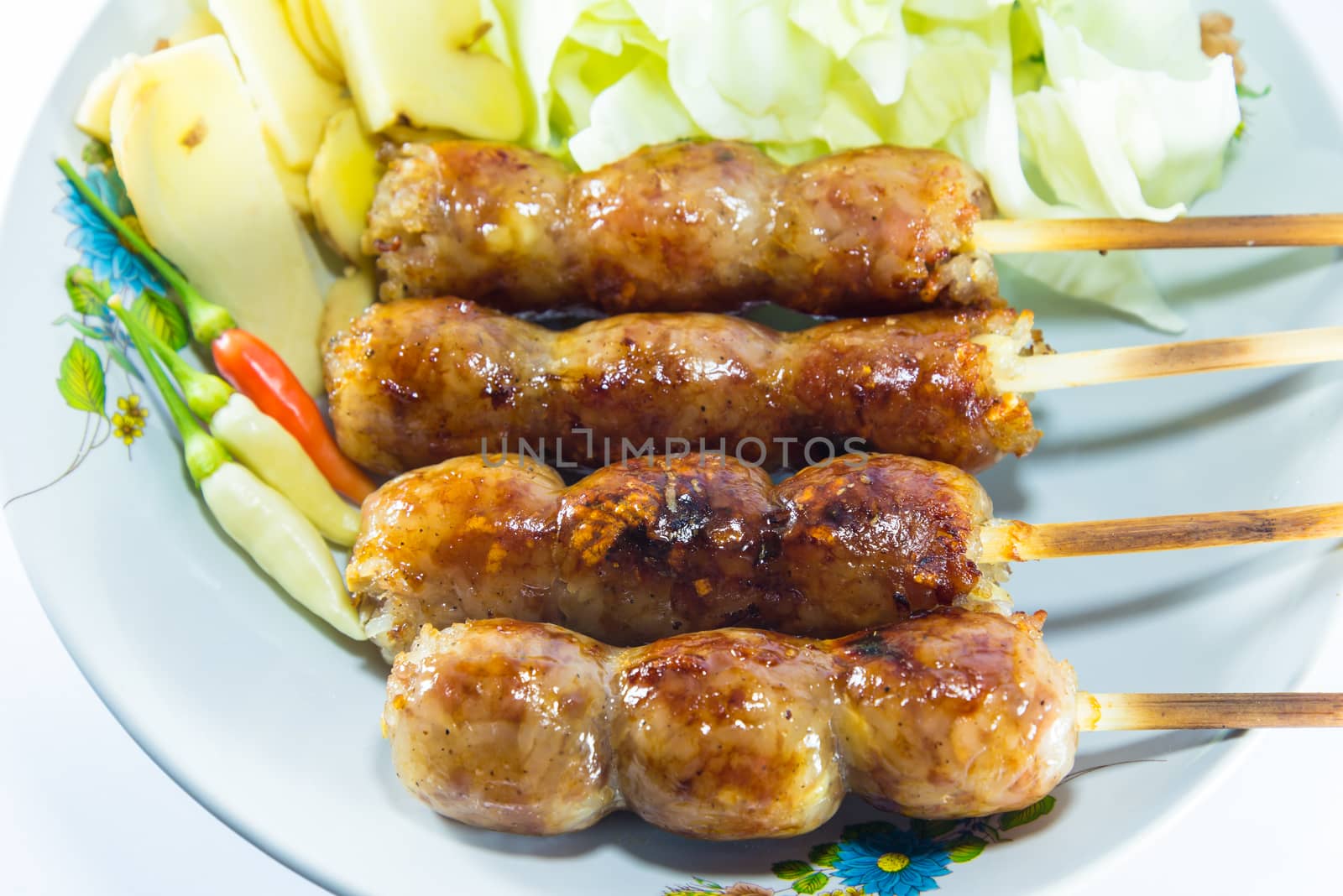 sausage on white background, Thai food