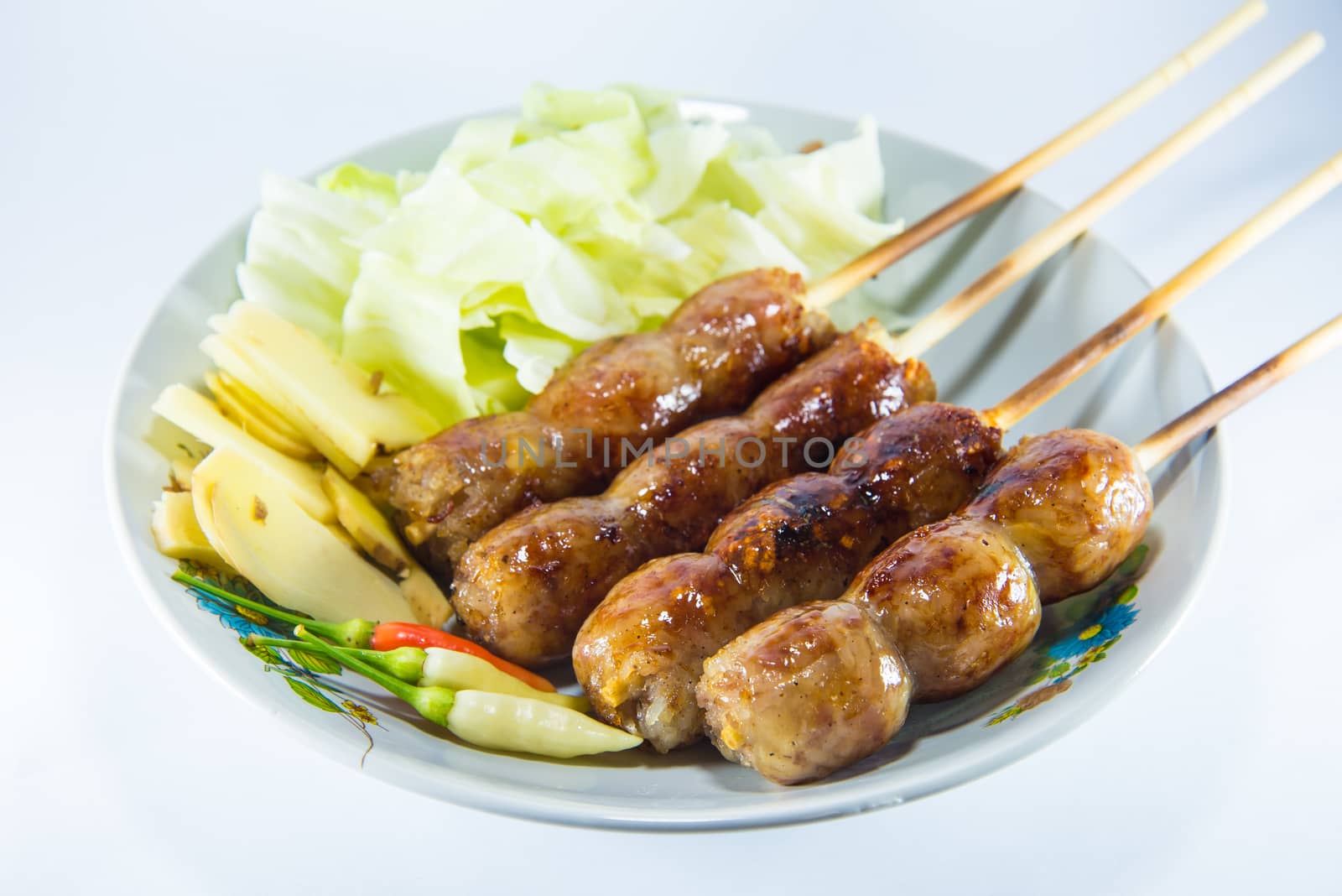 sausage on white background, Thai food