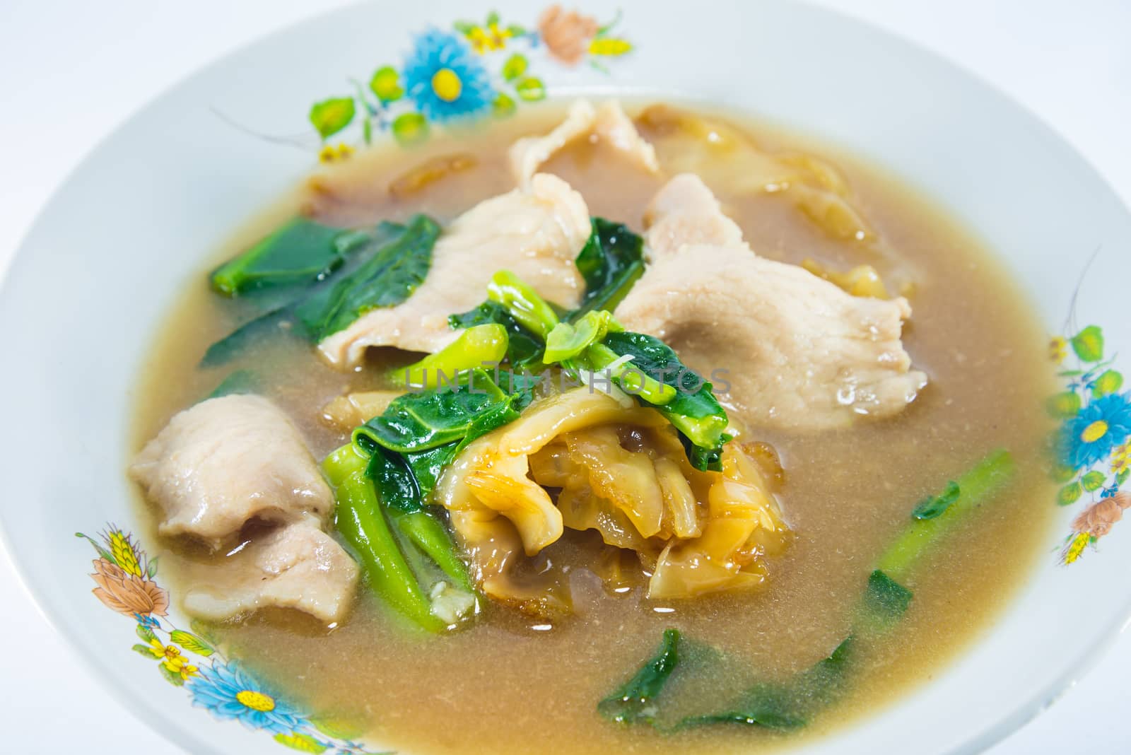 Fried noodle with pork and broccoli. Thai food.