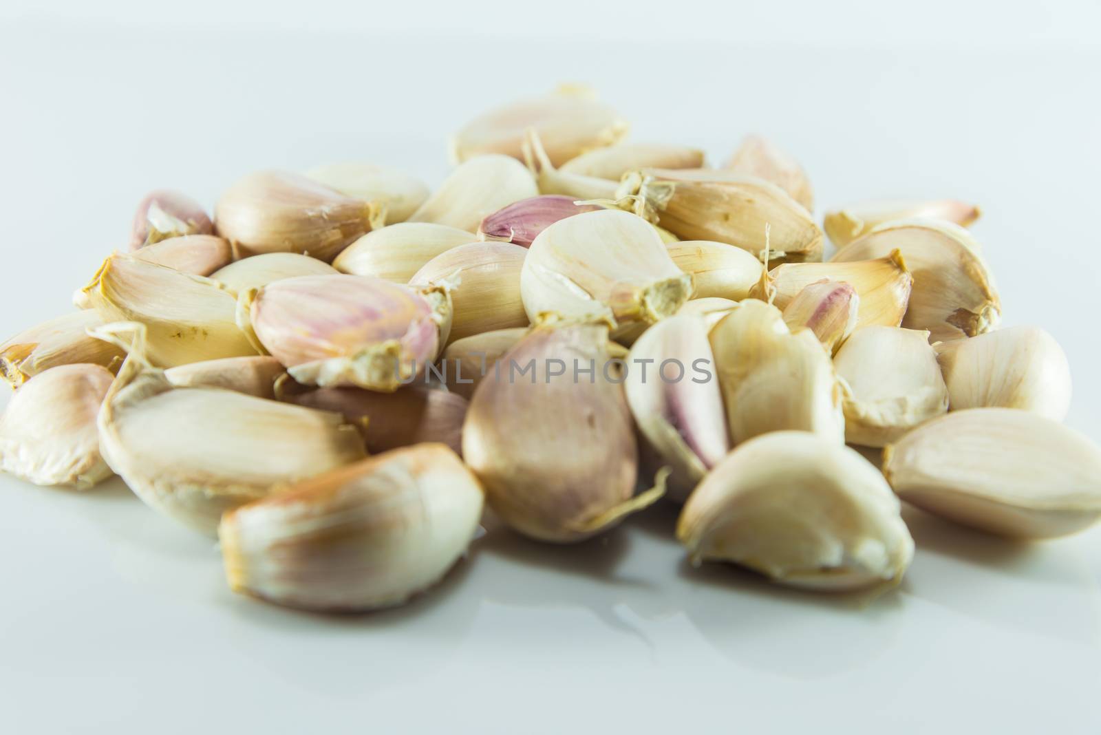 Garlic on white background, Pungent odor spices