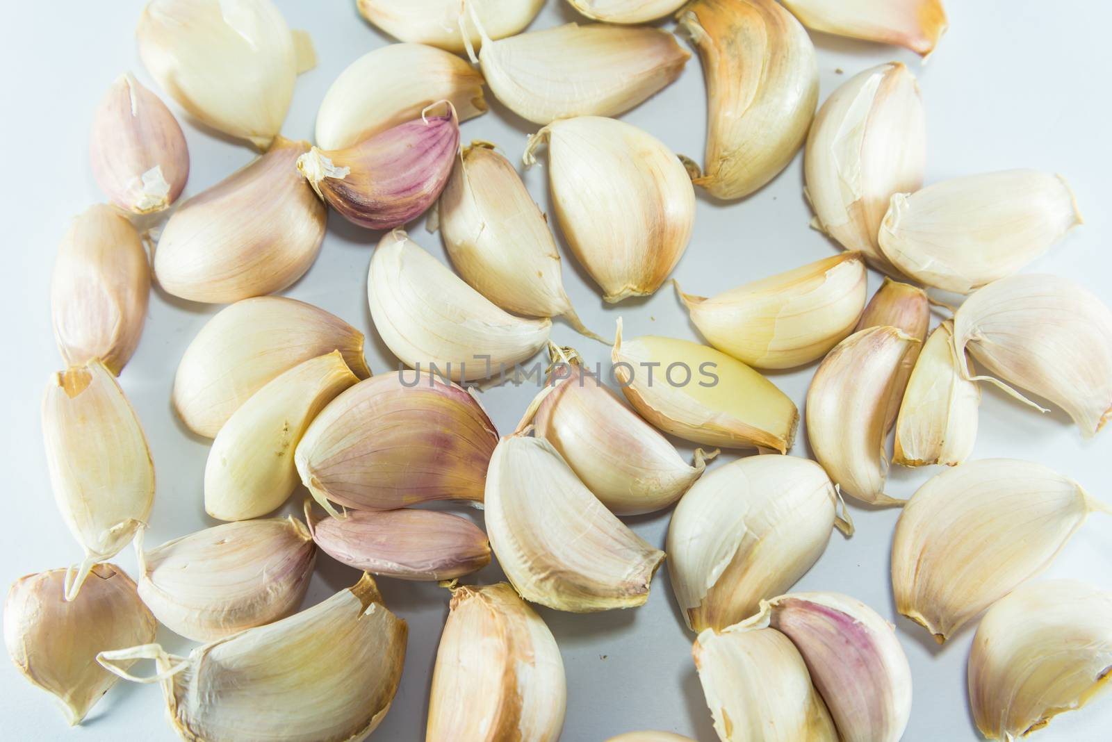 Garlic on white background, Pungent odor spices