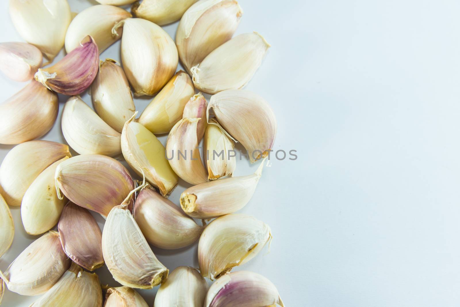 Garlic on white background, Pungent odor spices