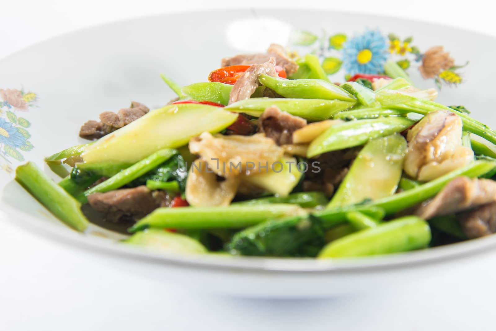 Kale fried in oyster sauce. Thai food.