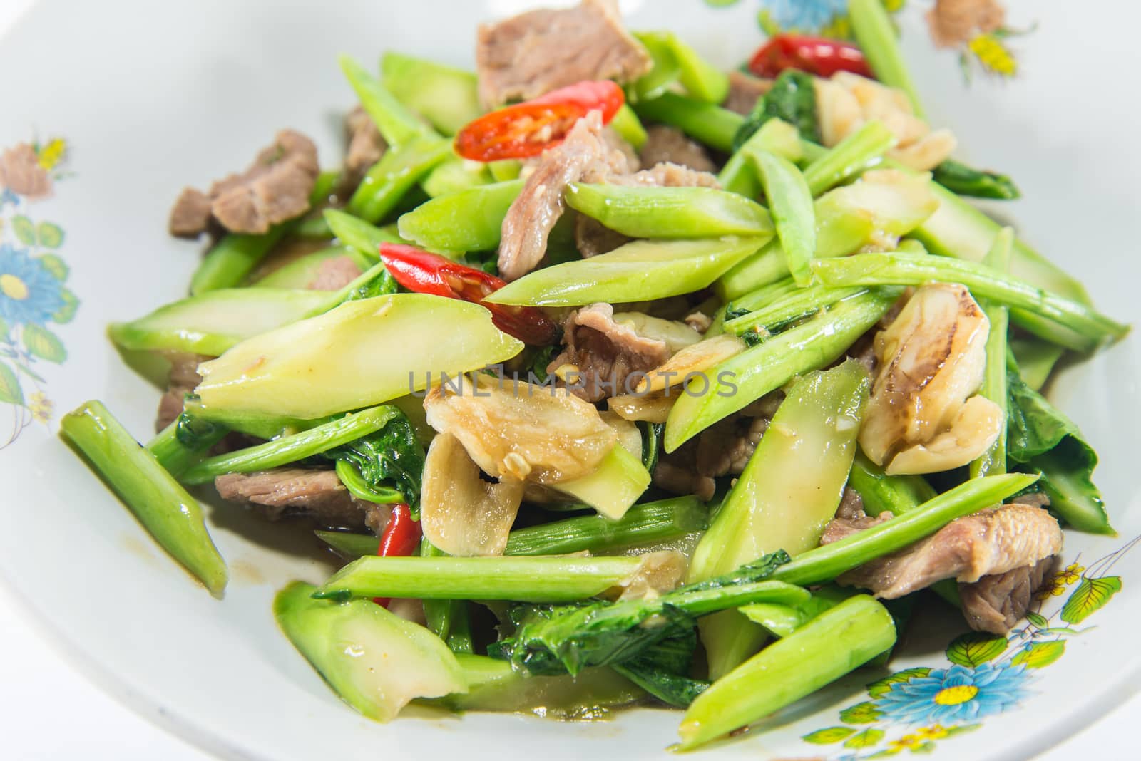 Kale fried in oyster sauce. Thai food.