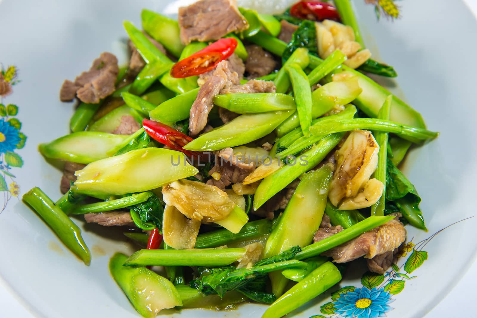 Kale fried in oyster sauce. Thai food.