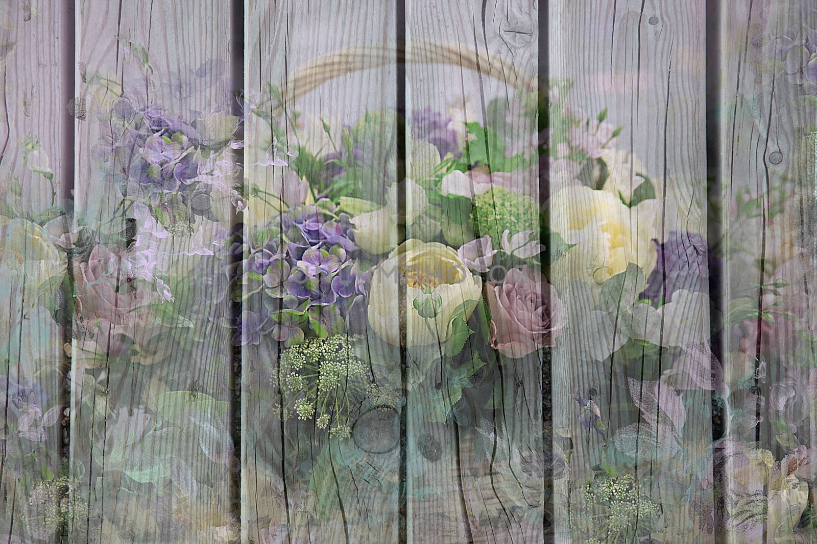 Wooden background with flowers