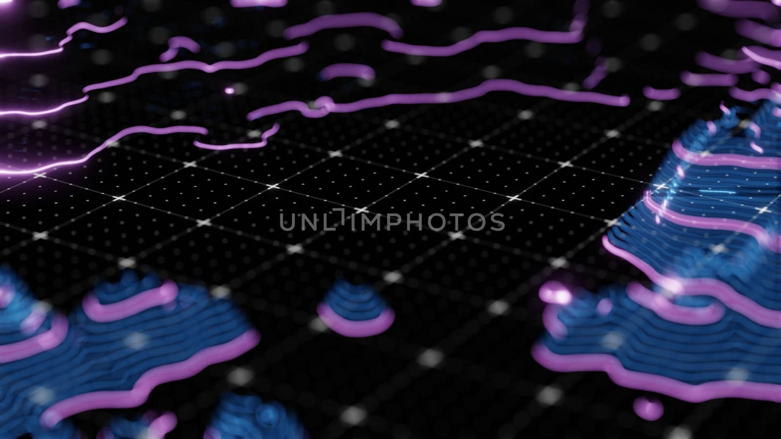 Abstract technological image of glowing topographical map. The concept of digital data. 3D illustration