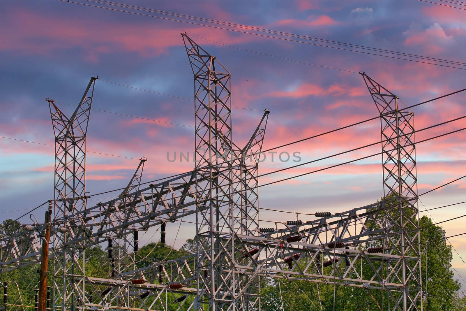 A high voltage power station at a hydroelectric dam