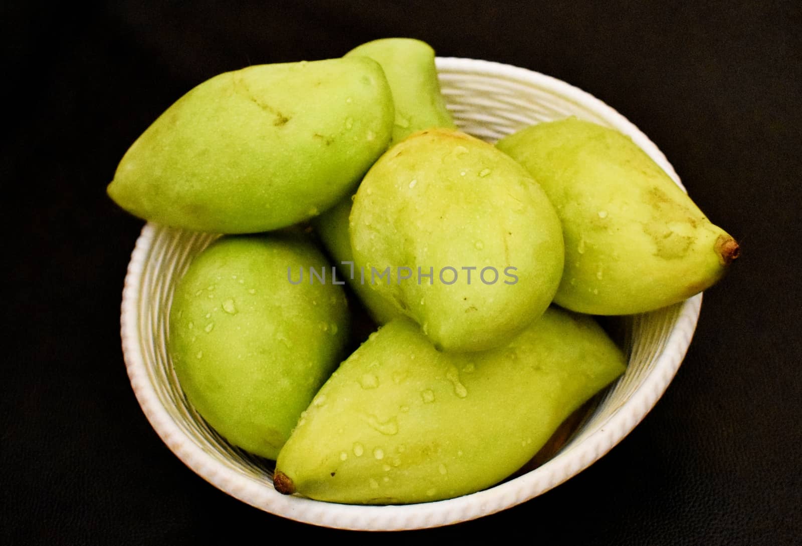 Green mangoes in a Basket