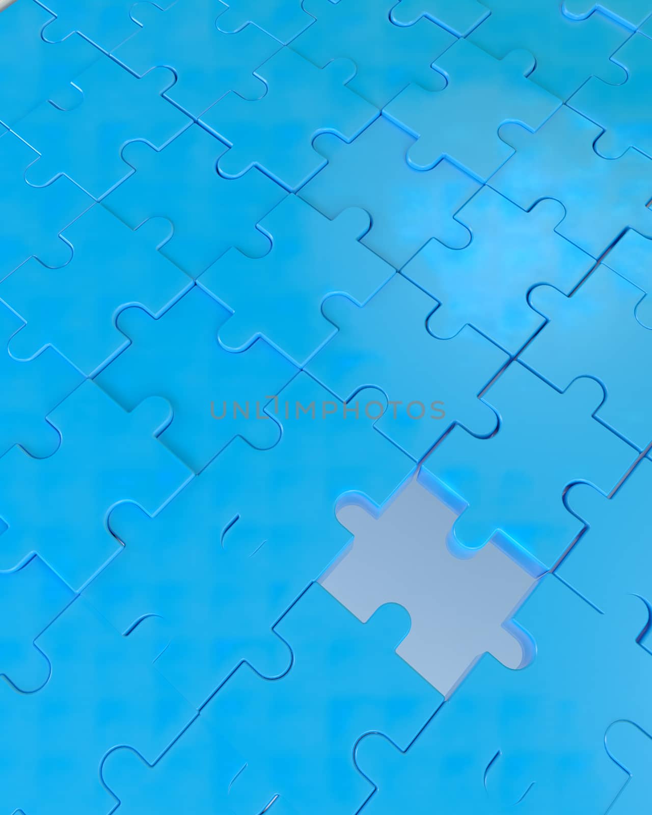 3D illustration,3D rendering,The character is wearing the last piece of the jigsaw puzzle to complete the mission. Includes selection path of floor and background.