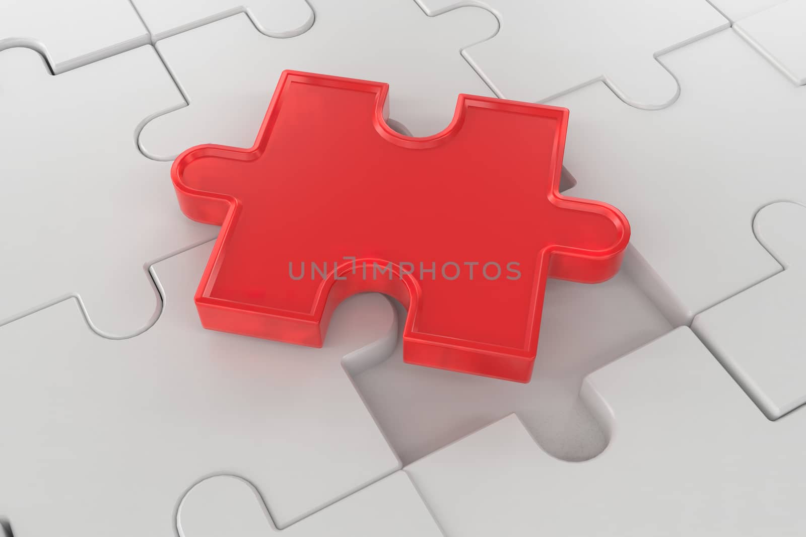 3D illustration,3D rendering,The character is wearing the last piece of the jigsaw puzzle to complete the mission. Includes selection path of floor and background.