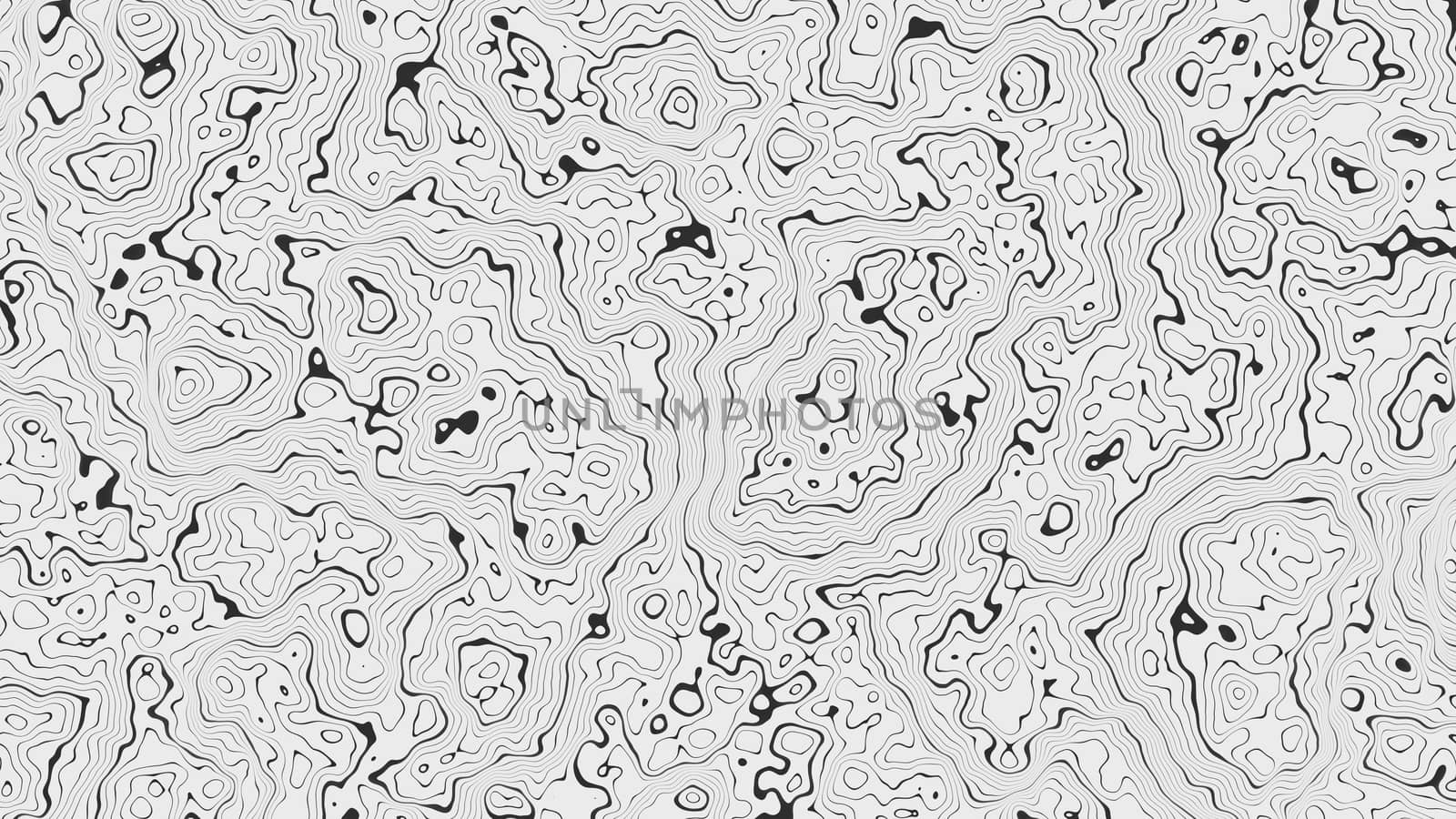 Abstract texture that looks like a topographical map. Black lines on a white background. 3D illustration