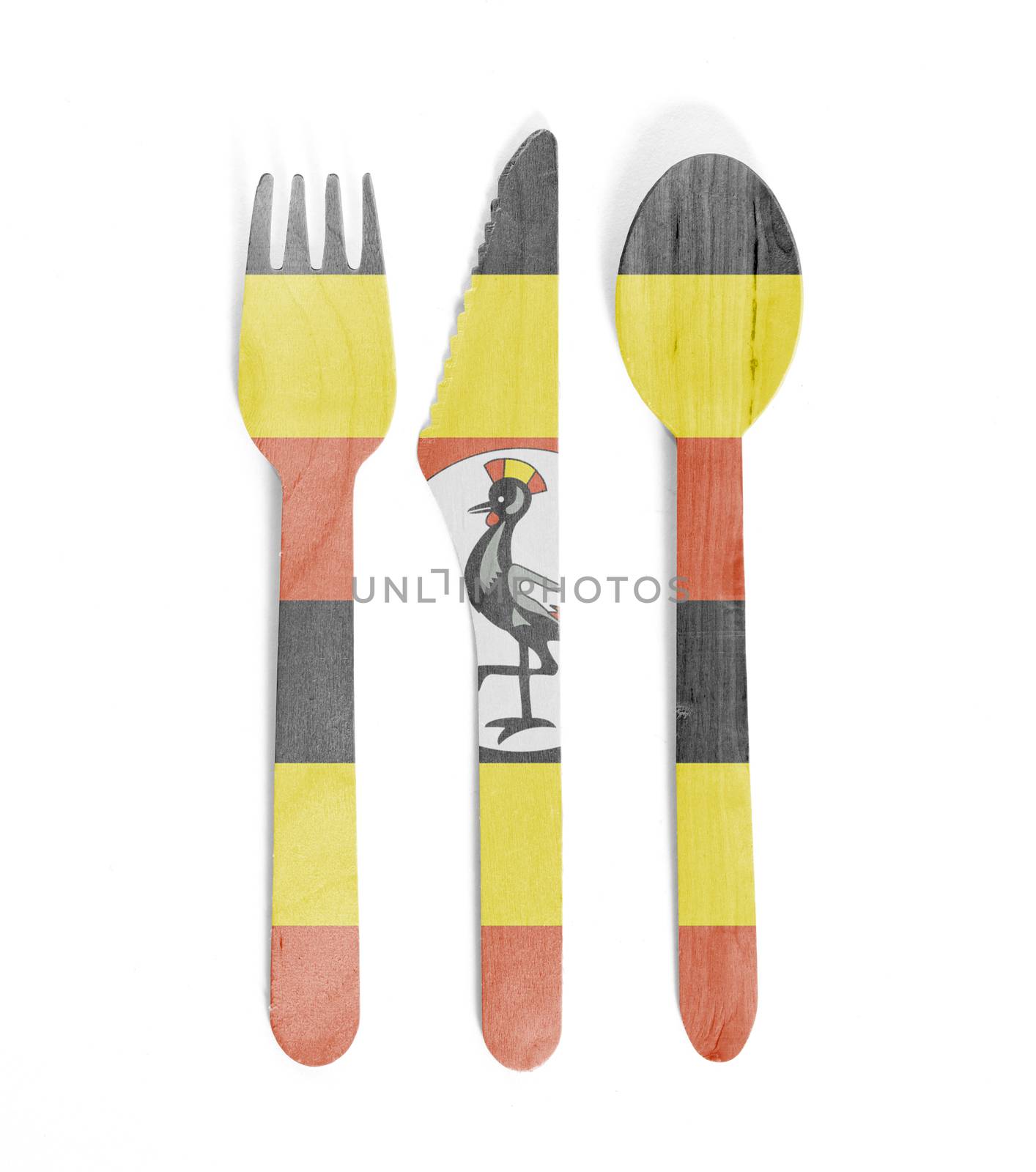 Eco friendly wooden cutlery - Plastic free concept - Flag of Uga by michaklootwijk