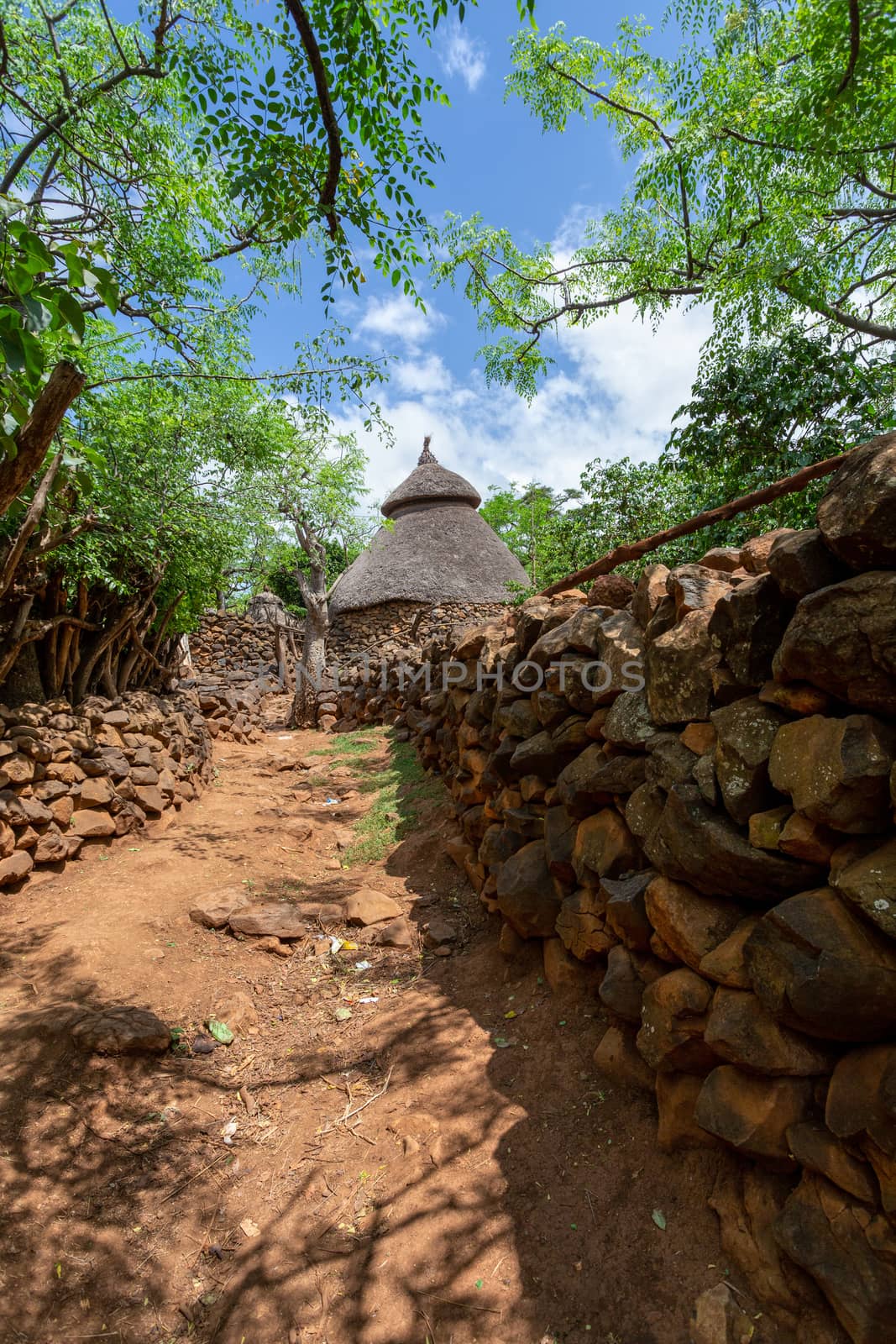 Fantastic walled village tribes Konso. African village. Africa, Ethiopia. Konso villages are listed as UNESCO World Heritage sites.