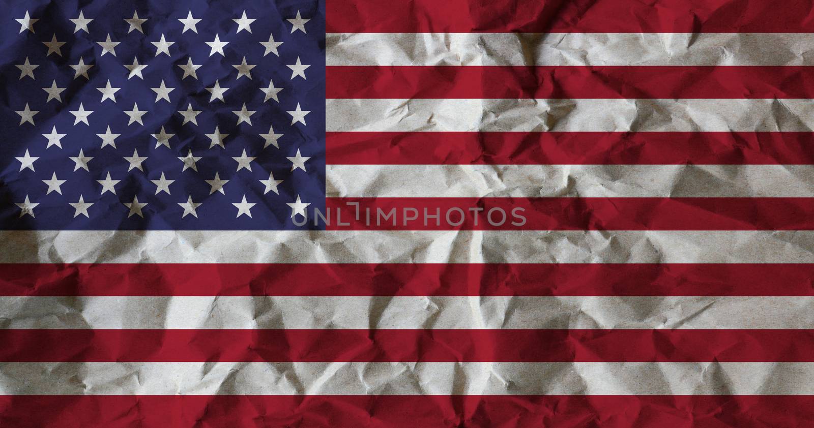 USA flag on crumpled recycle paper background, textured for background.