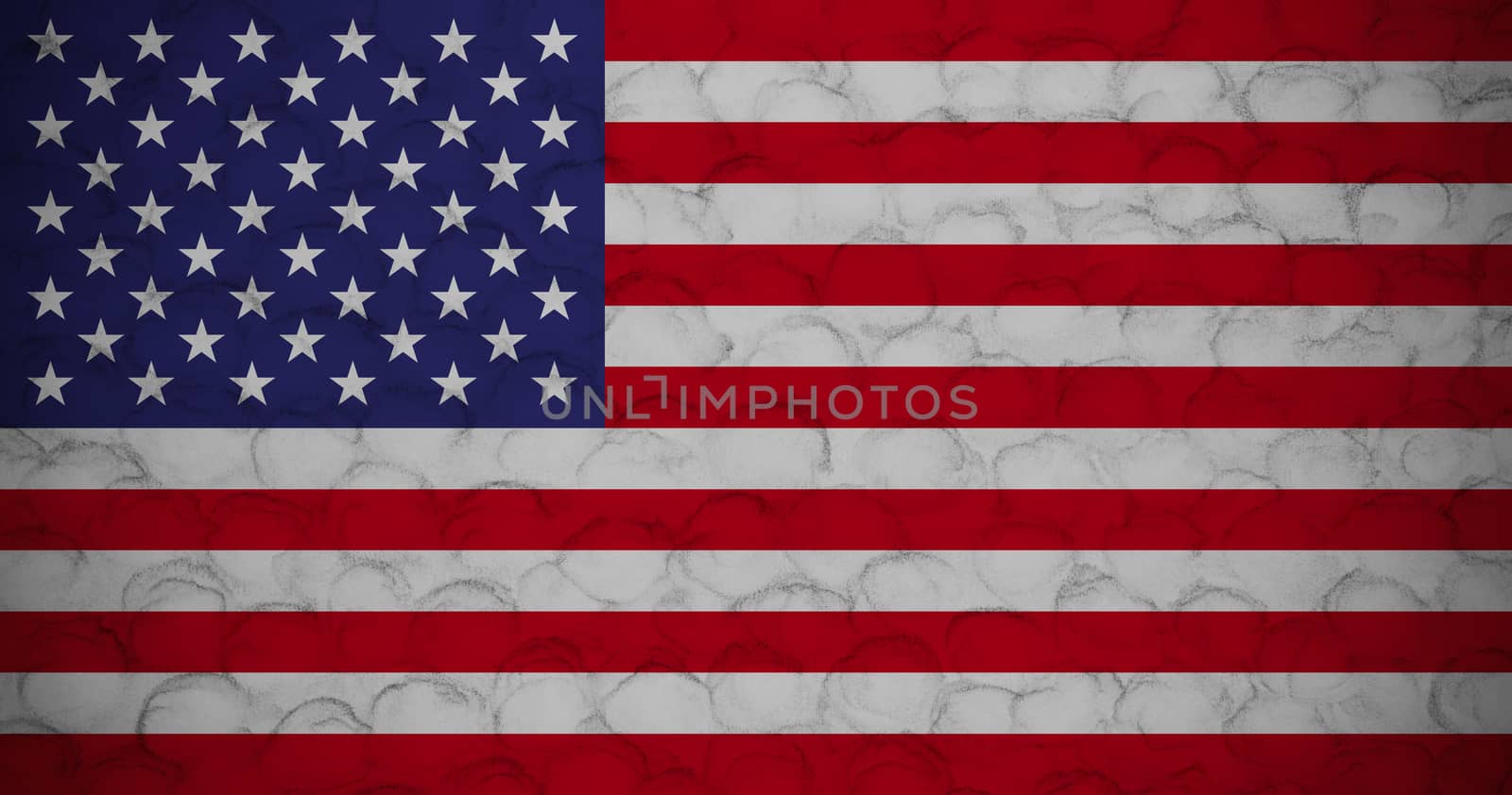 USA flag on fragment of cement concrete wall textured background.