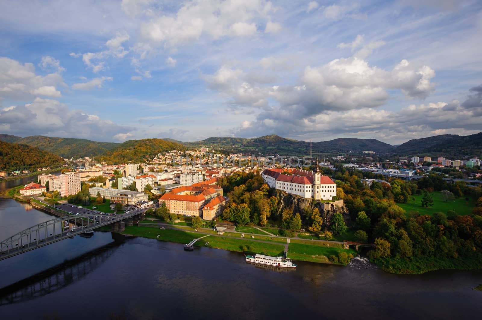 View of the beautiful city of Dìèín in northern Bohemia