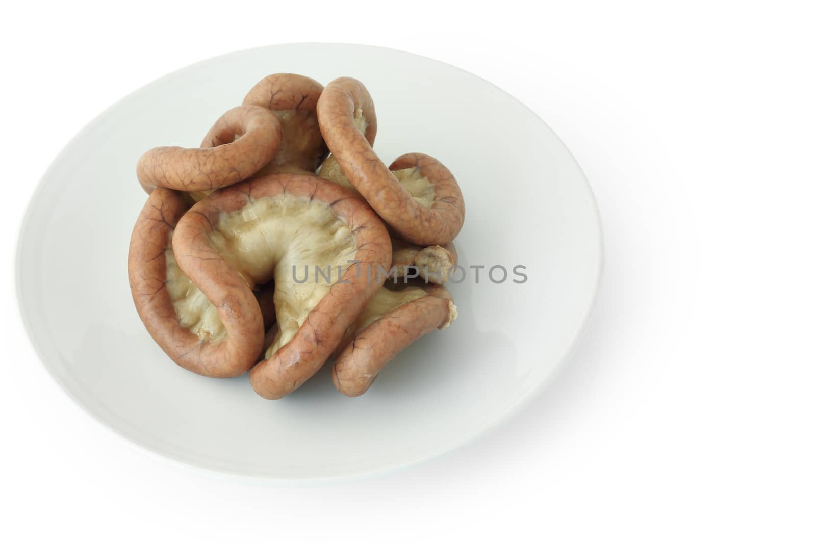 Chitterlings internal organs of pig isolated on white background, clipping path