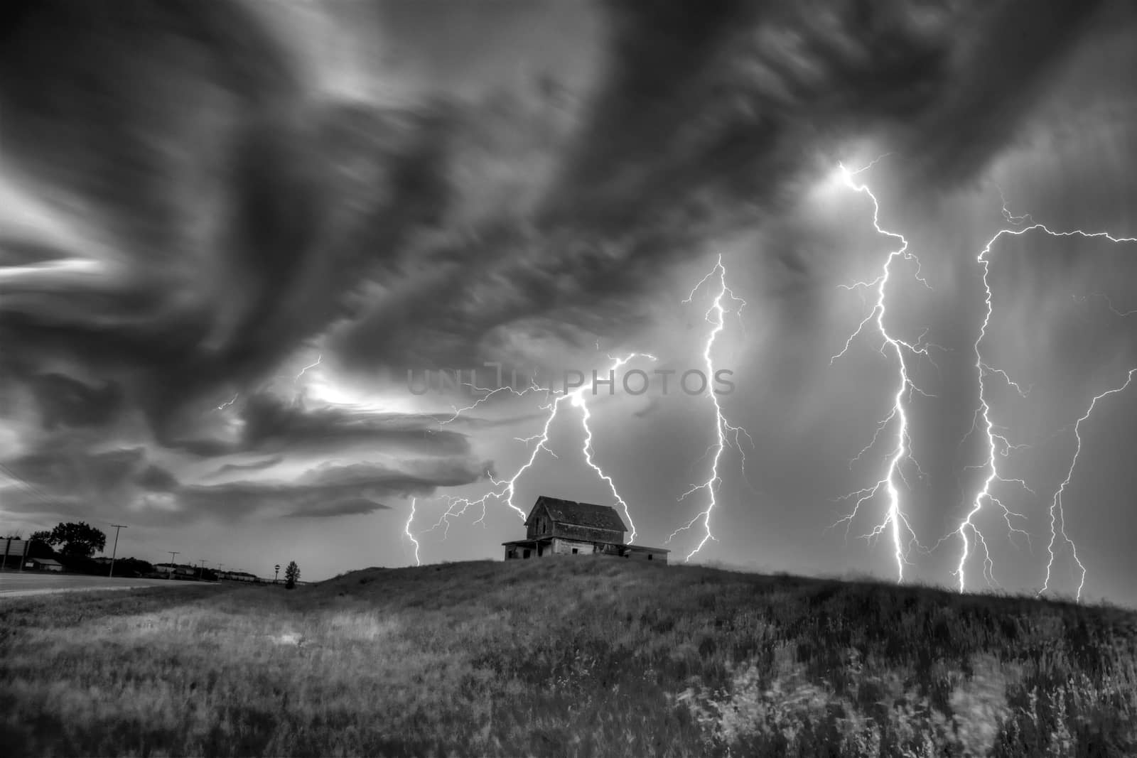 Lightning Storm Clouds Canada Saskatchewan Dramatic Summer