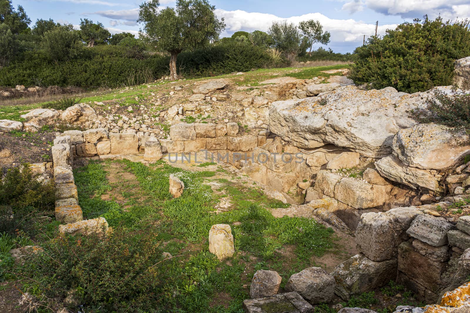 Ancient Fountain of Hera near Ancient place Hraion at Greece.