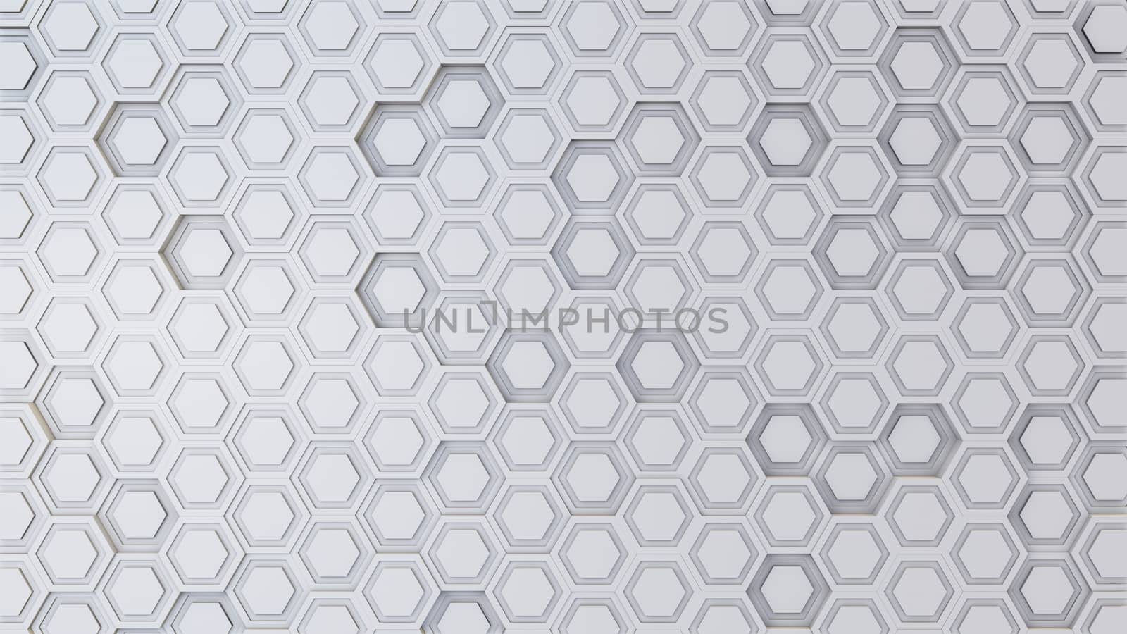 Abstract 3D illustration of hexagons background. Random displacement. Good background