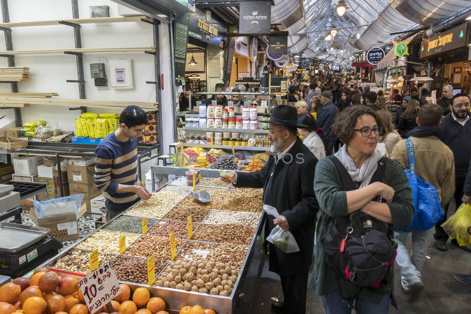 Jerusalem,Israel,29-march-2019:people shopping eating and have fun in the souk in Jerusalem, the souk is the most famous market in Jerusalem