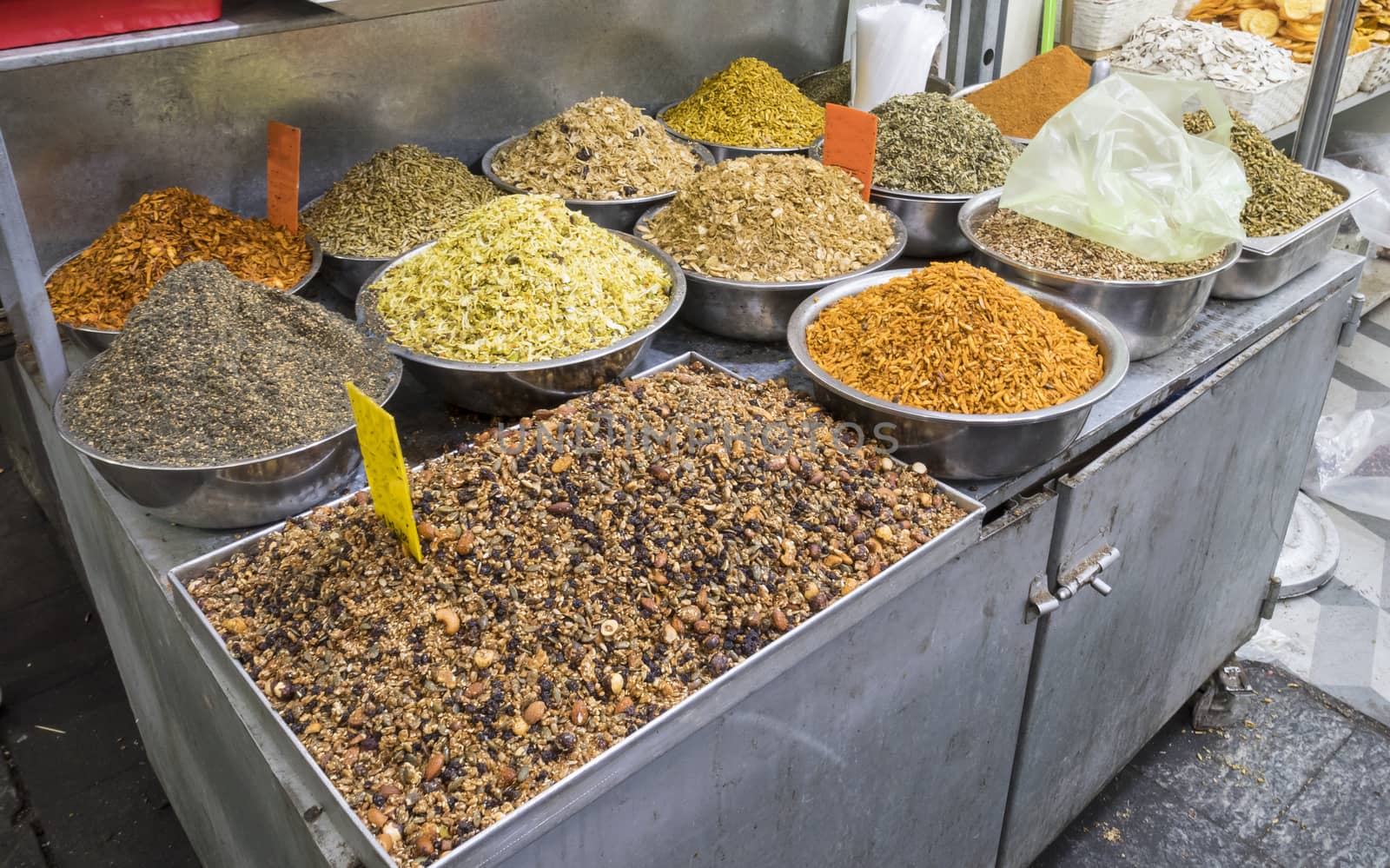 Jerusalem,Israel,29-march-2019:nuts seeds and healthy herbs on the the souk in Jerusalem, the souk is the most famous market in Jerusalem