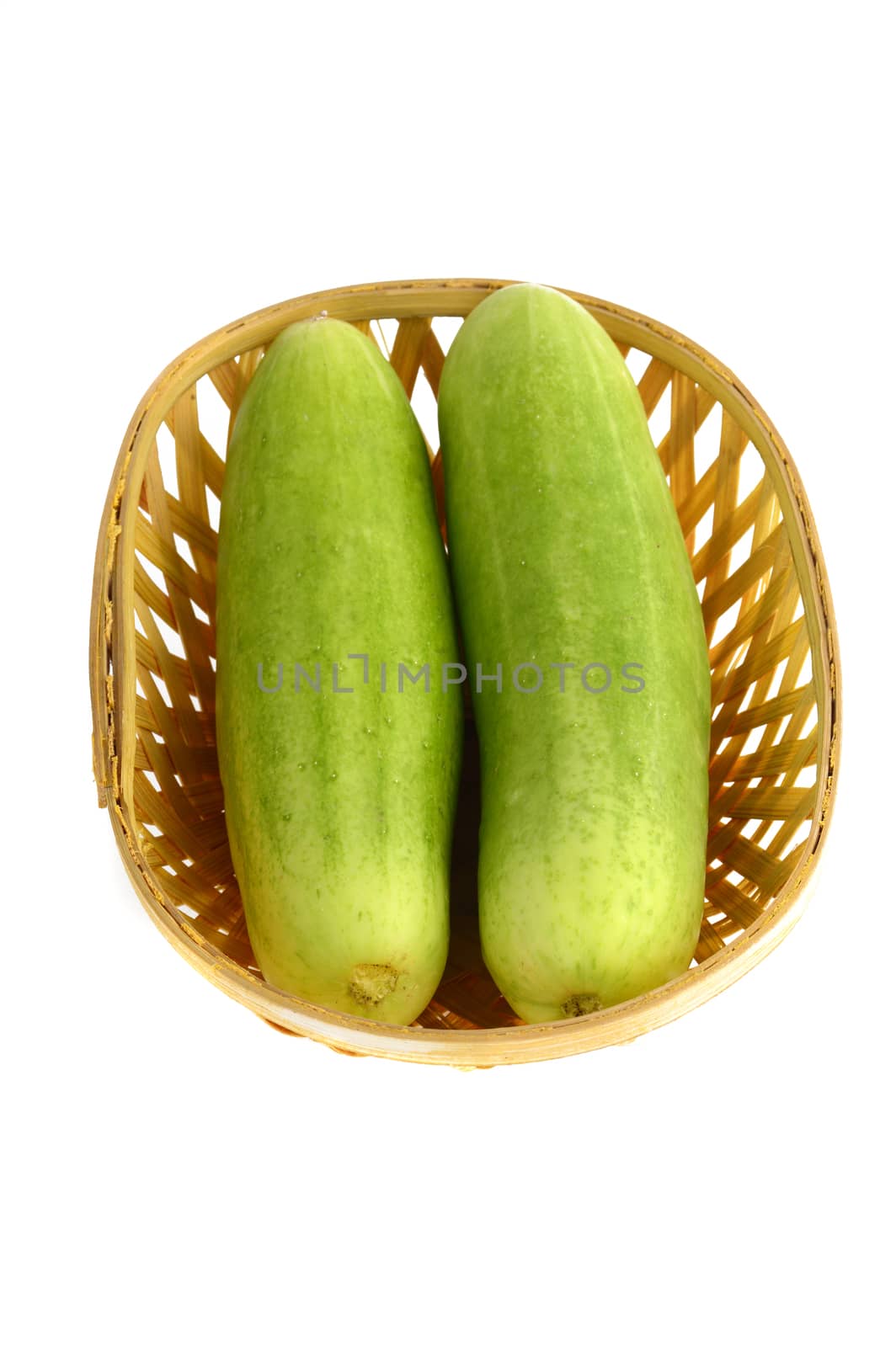 Fresh Cucumbers in basket isolated on white background