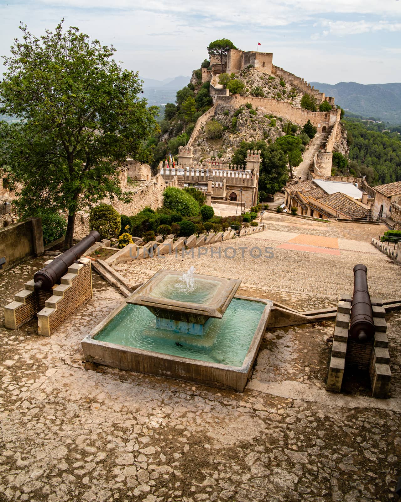 view of Xativa small castle in Valencia, Spain from walls of larger castle.