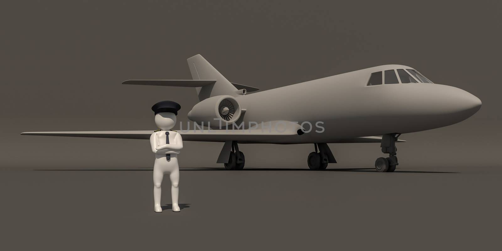 3d illustrator, 3d rendering of the White character of The pilots and planes.