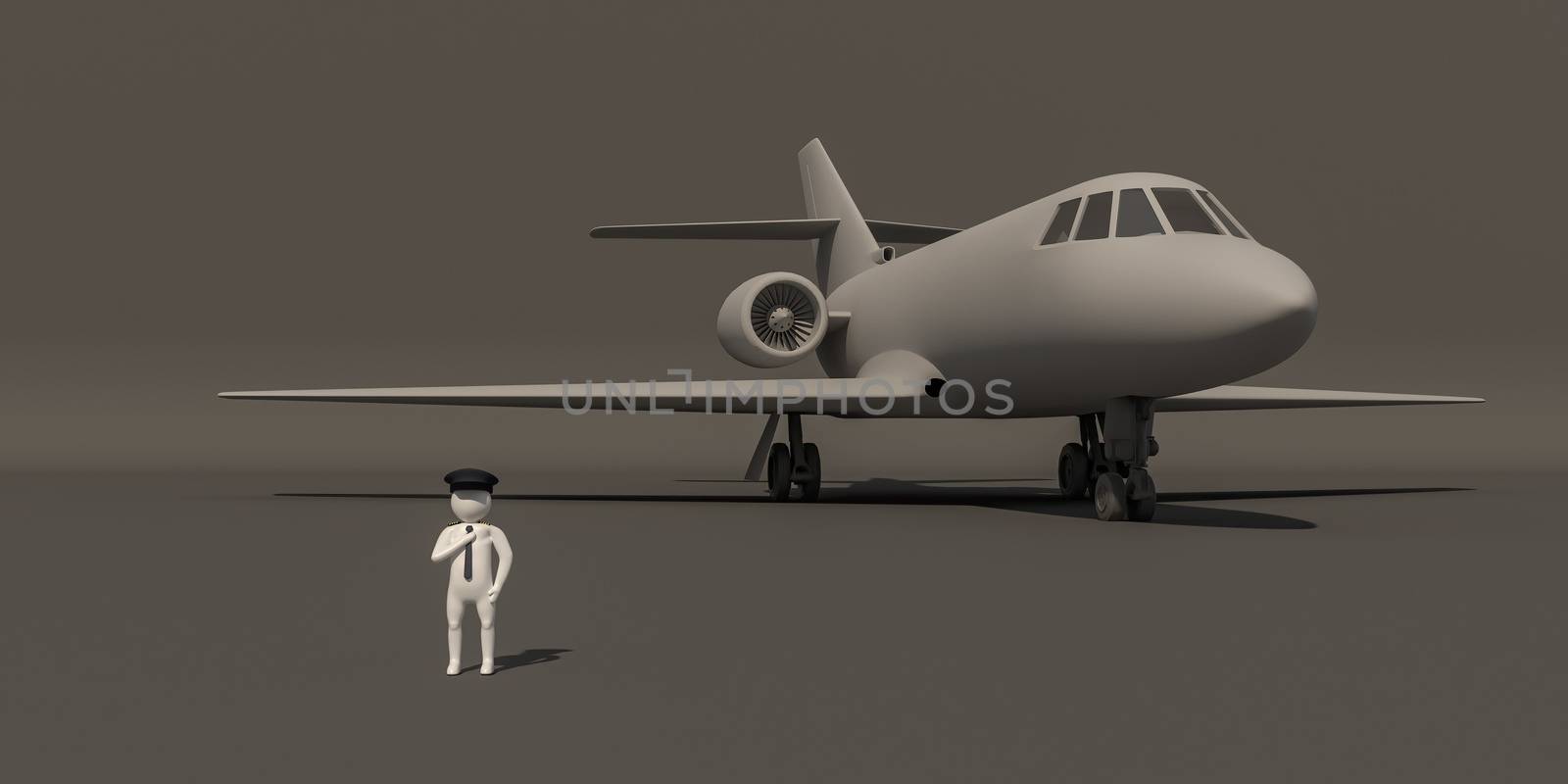 3d illustrator, 3d rendering of the White character of The pilots and planes.