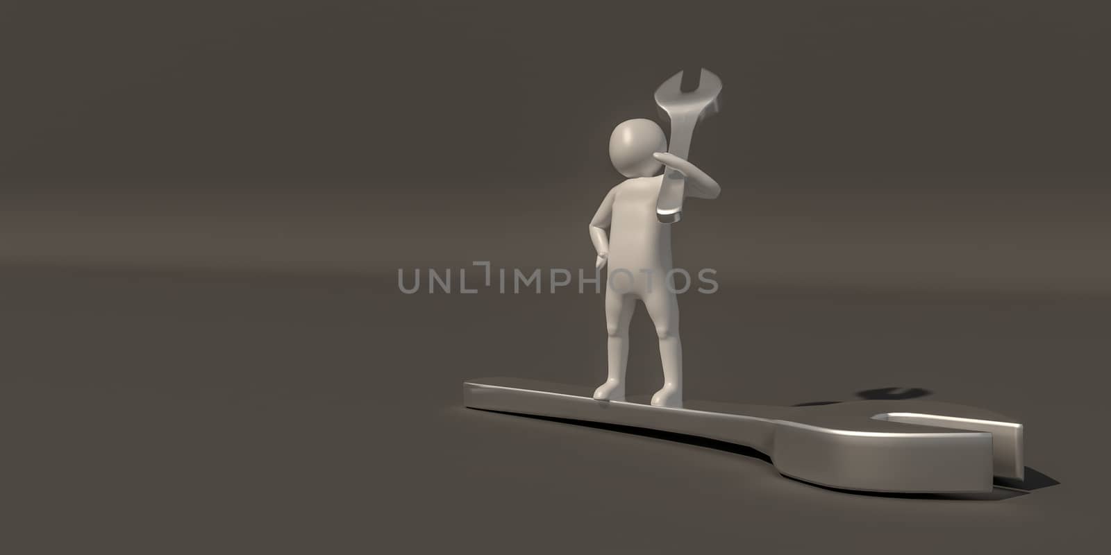 3d rendering of the White character  and wrench