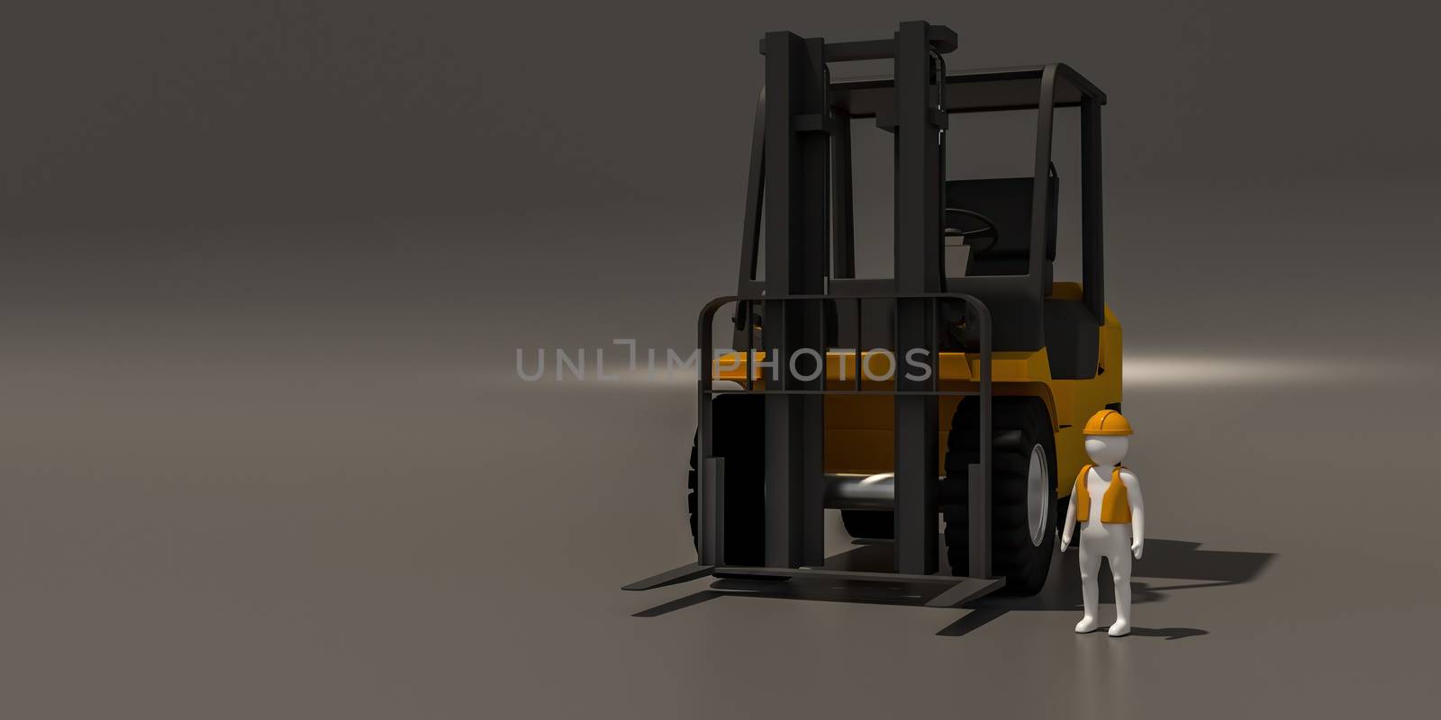 3d illustrator, 3d rendering of the  Driver and forklift.