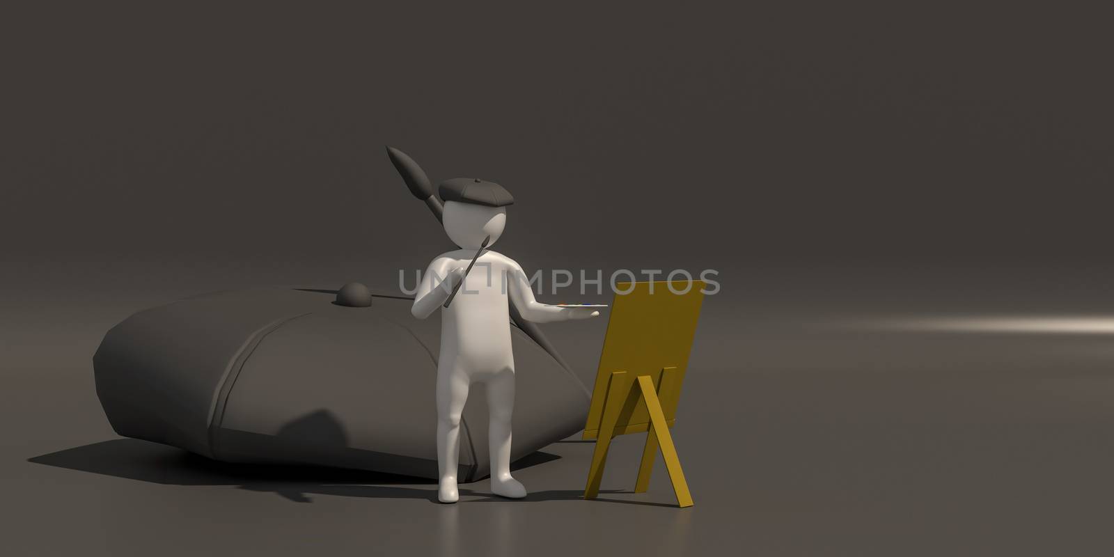 3d illustrator, 3d rendering of the artist is drawing.
