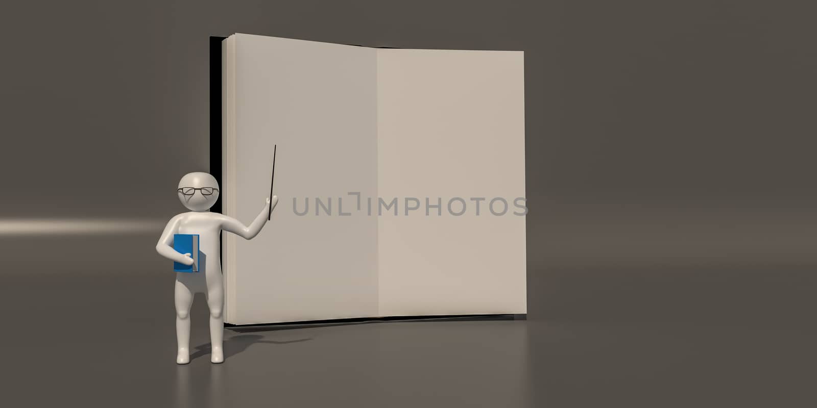 3d illustrator, 3d rendering of the Teacher and book.