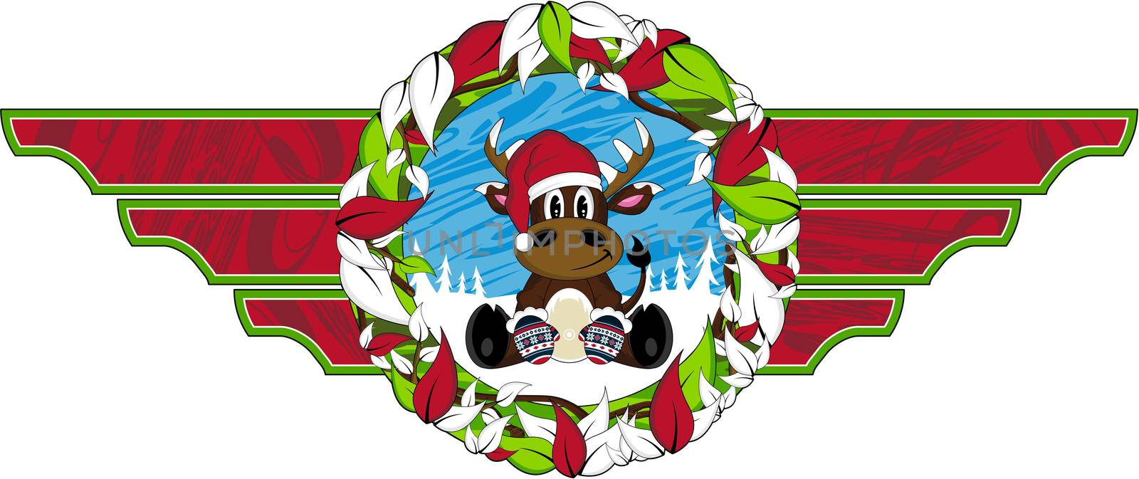 Cute Cartoon Santa Claus Reindeer Christmas Vector Illustration - by Mark Murphy Creative