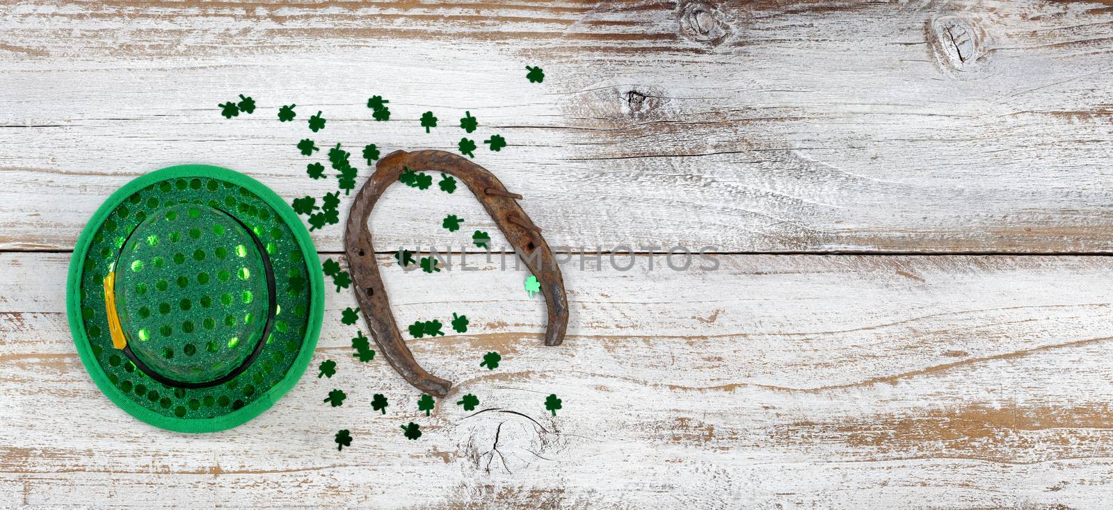 St Patrick Day good luck items on rustic wood  by tab1962