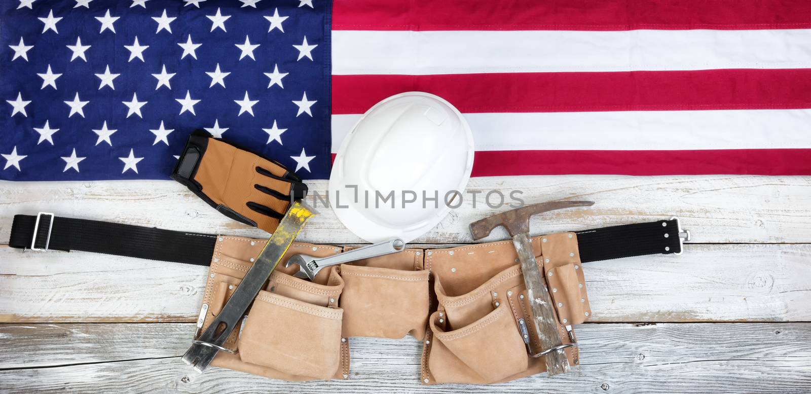 Patriotic Labor Day with American Flag and construction tools  by tab1962