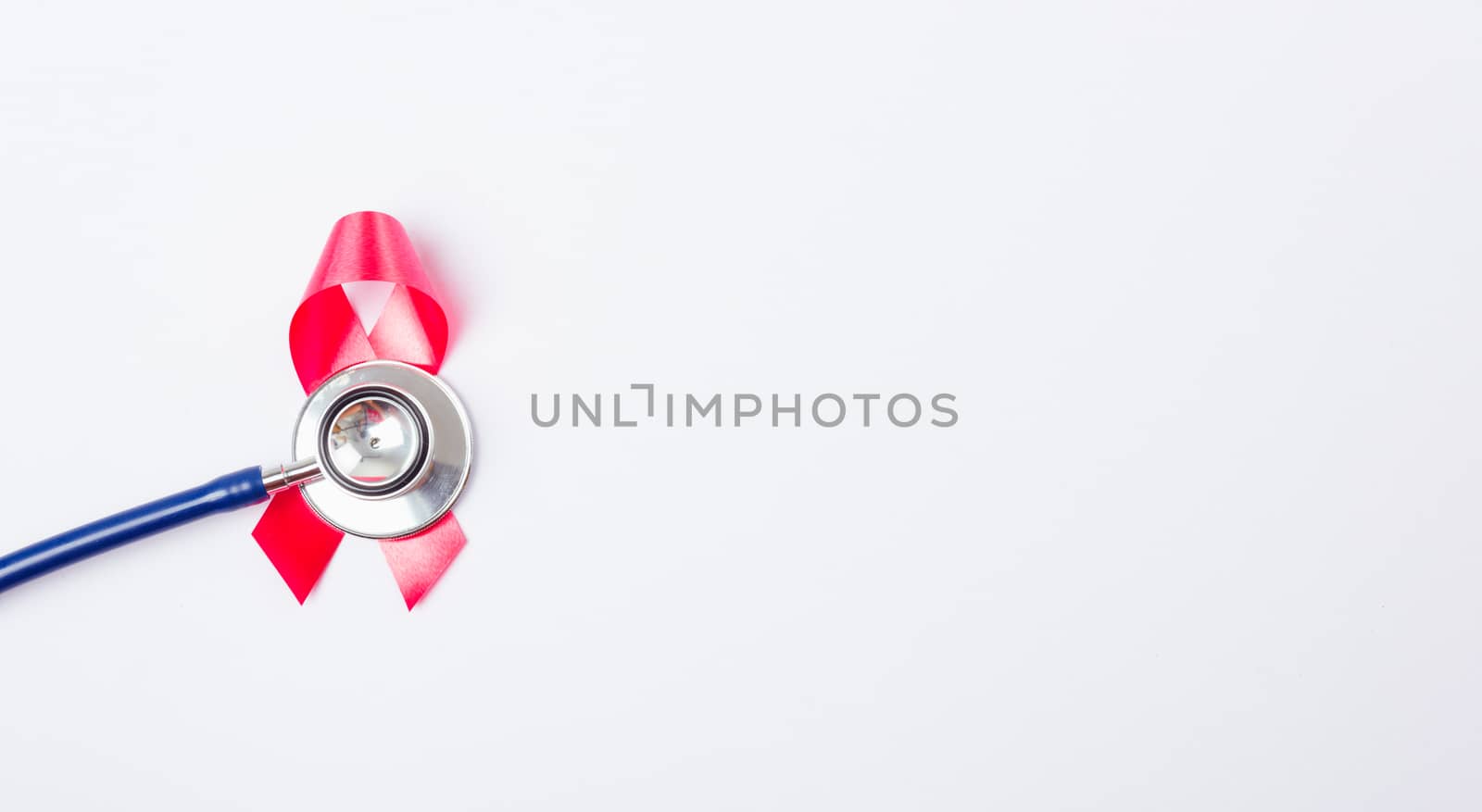 Breast cancer month concept, flat lay top view, pink ribbon and  by Sorapop