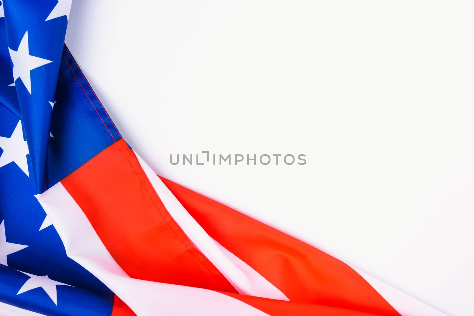 Martin luther king day, flat lay top view, American flag on white background with copy space for your text