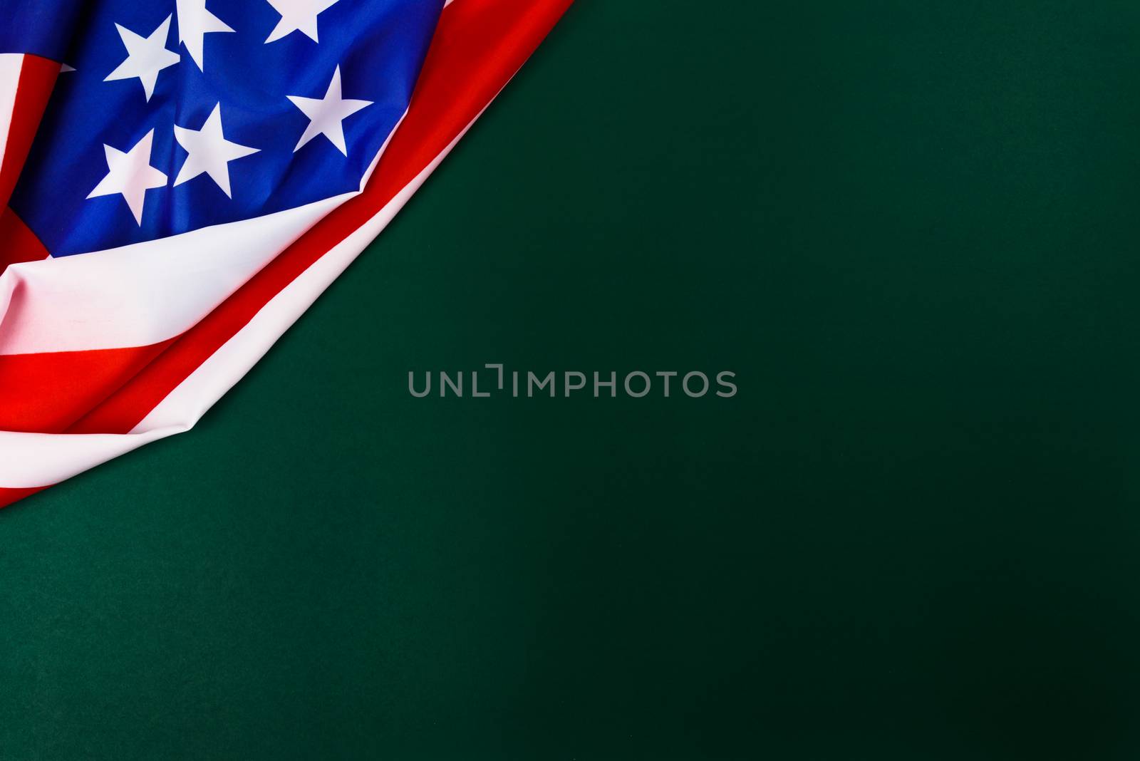 President's Day Concept, flat lay top view, America Flag on Olive green background with copy space for your text