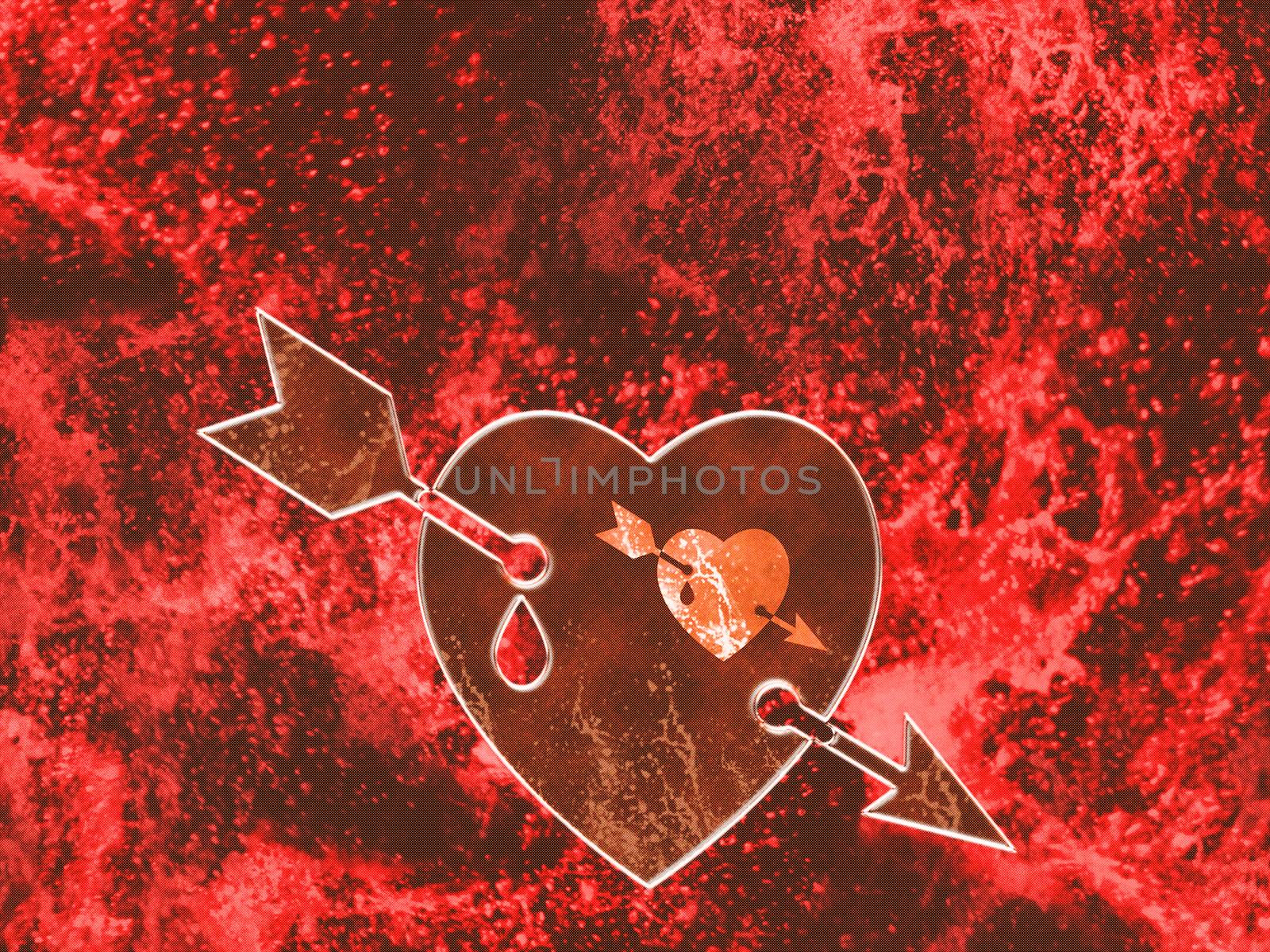 Background heart in love is broken by an arrow, the abstract textured image of the sensual relations of two young people