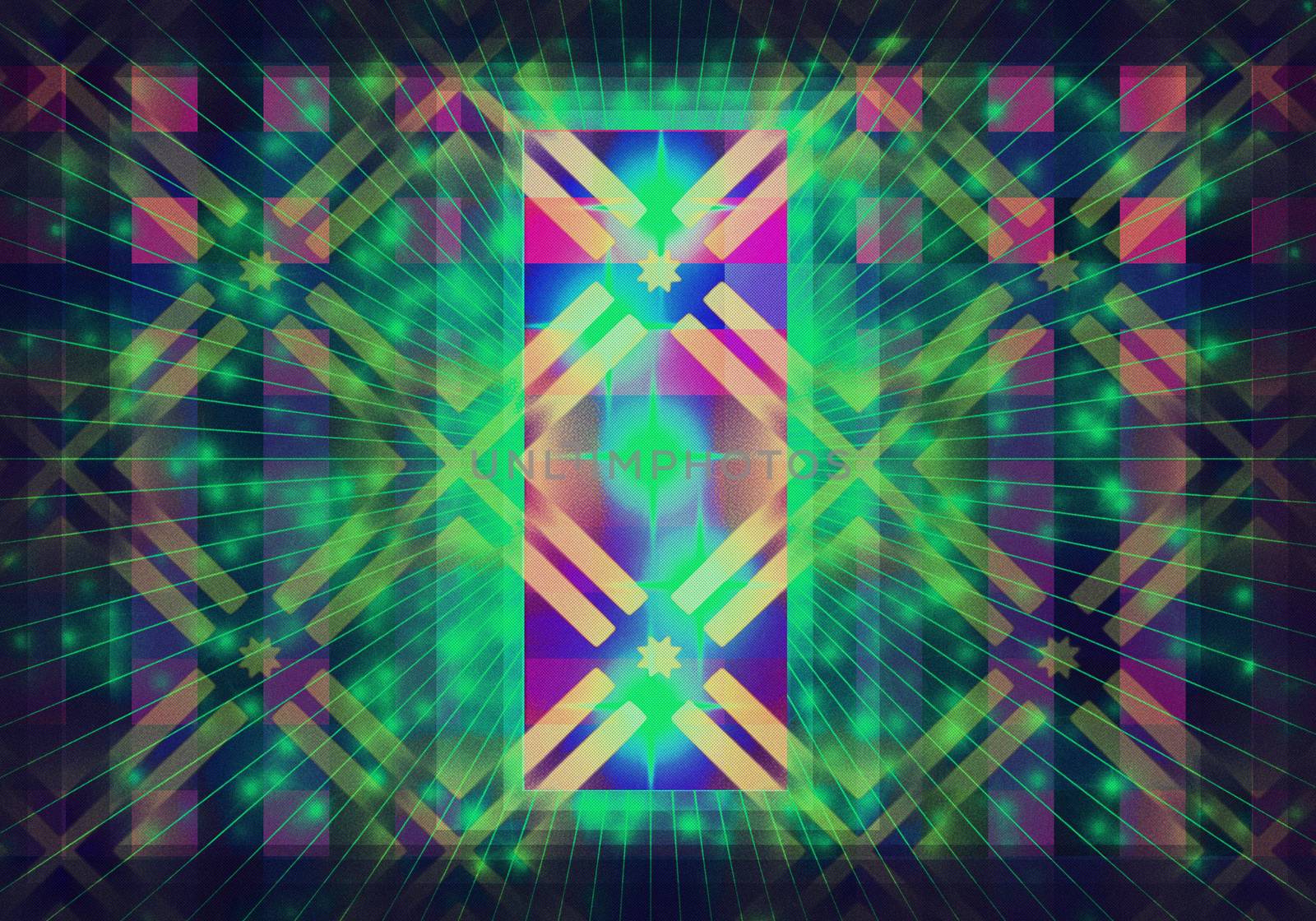 Light board with stained glass background, abstract textured image of patterns that are visible through glass