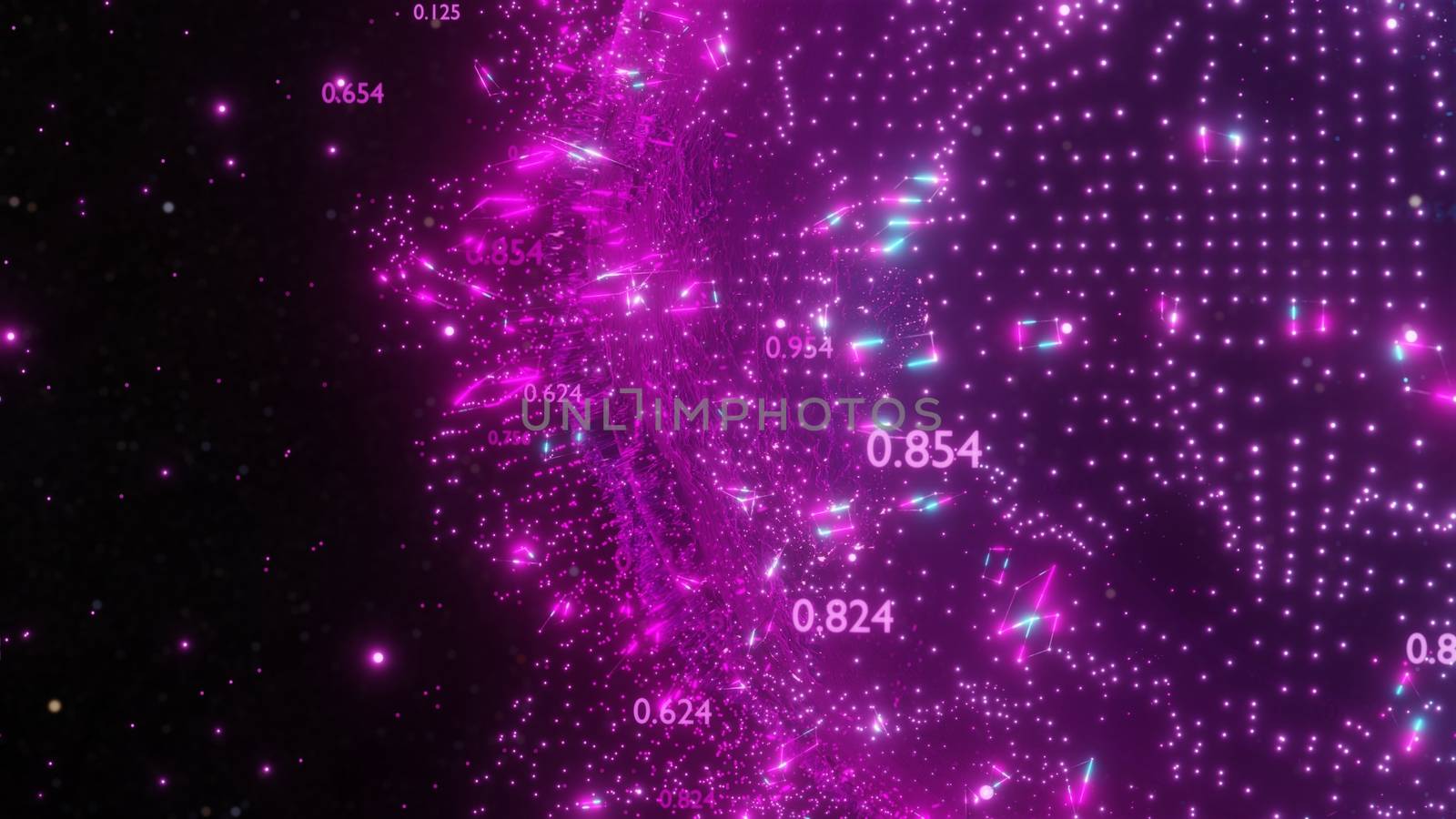 Abstract futuristic planet Earth surrounded by virtual elements. Dots, numbers and lanyi. Element of this image furnished by NASA. 3D rendering. Technology concept