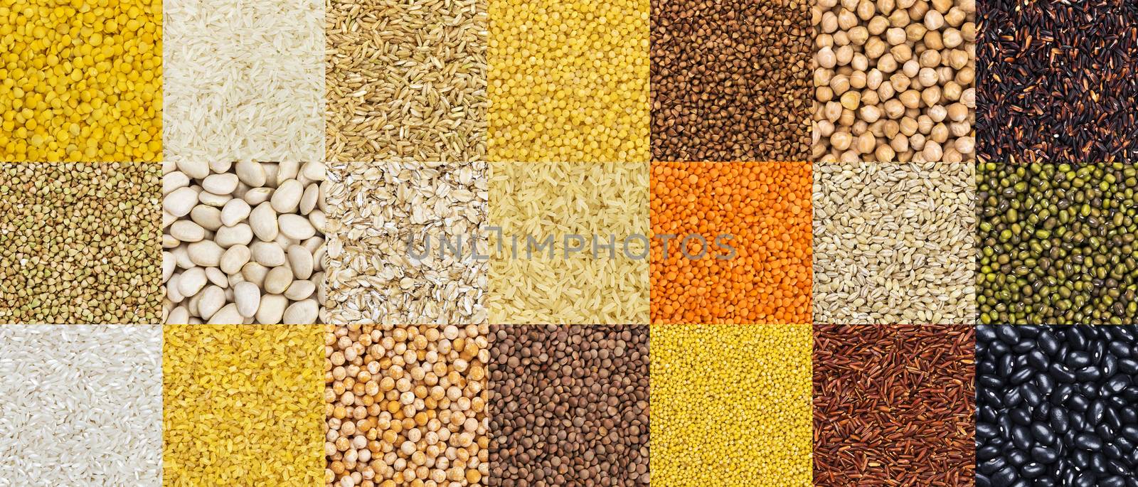 Pattern of different cereals, grains, rice and beans backgrounds by xamtiw