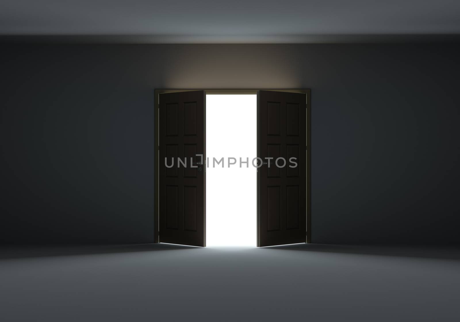 Doors opening to show bright light in the darkness by cherezoff