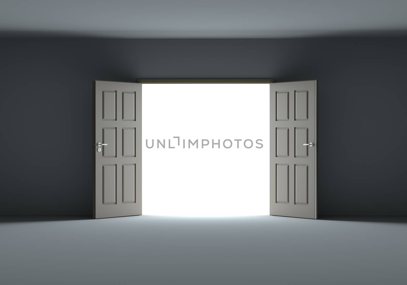 Doors opening to show bright light in the darkness by cherezoff