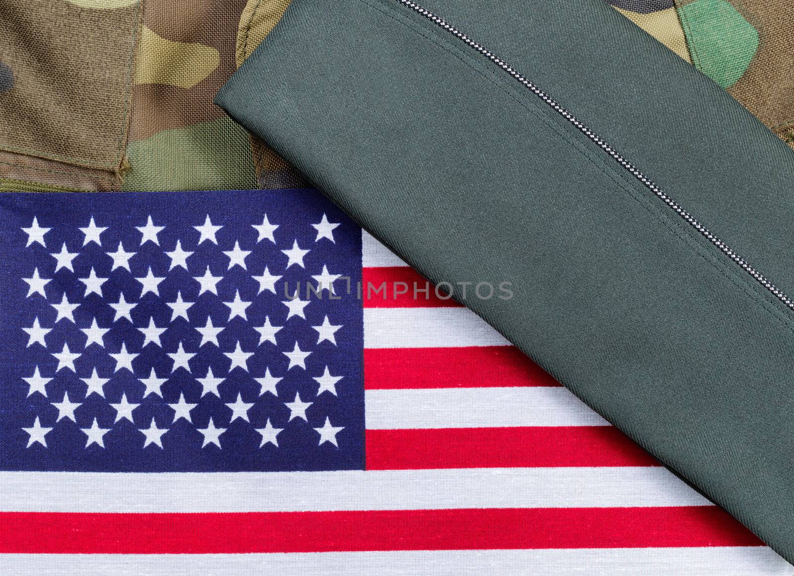 Military uniform with USA Flag and Cap 

