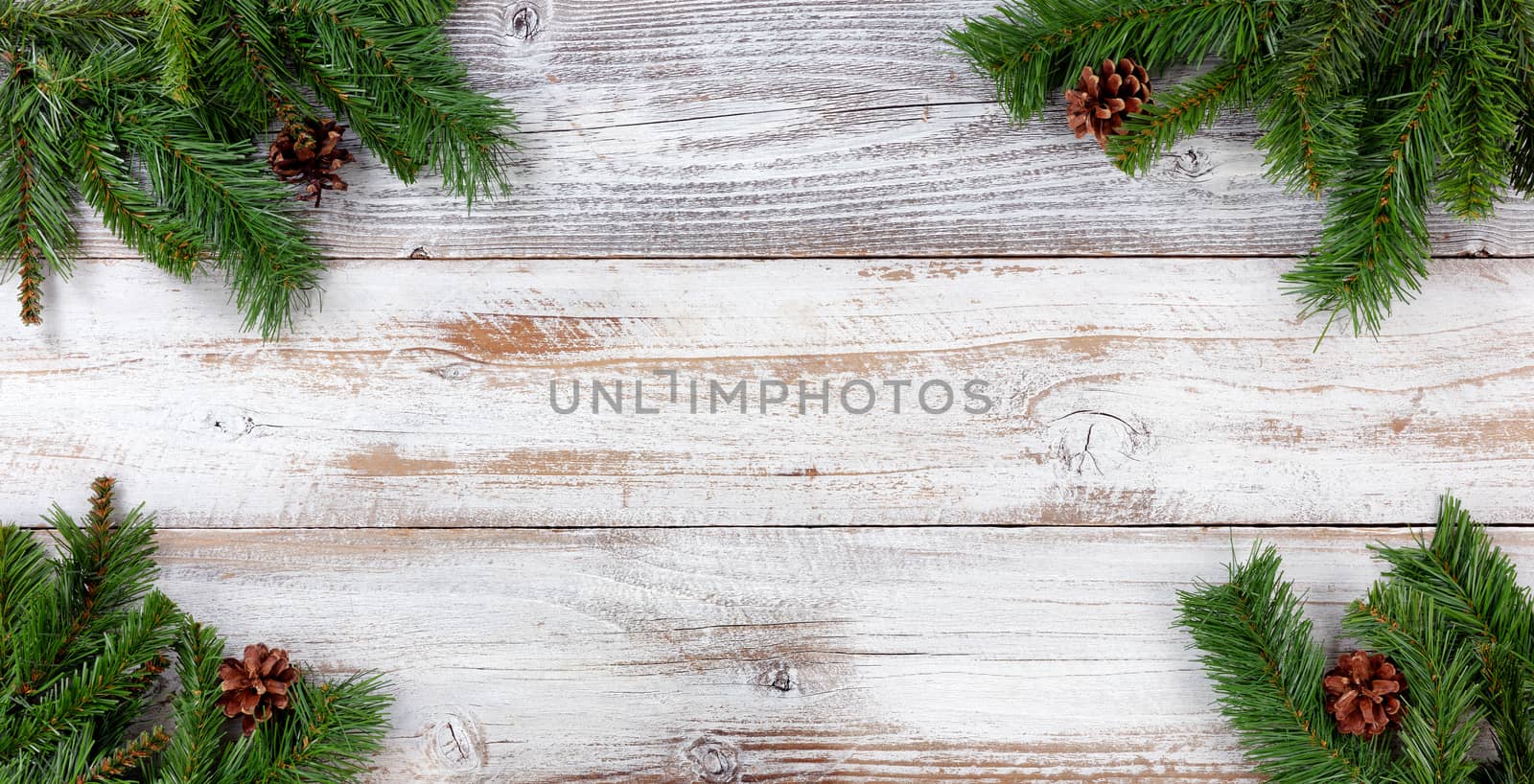Christmas Evergreen branch decorations in all corners on white v by tab1962