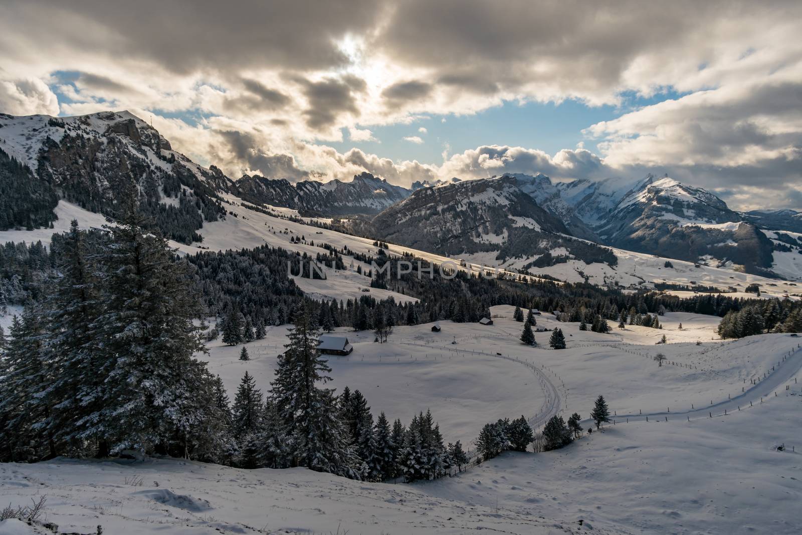 Wonderful winter hike from Restaurant Eggli over the Forstseeli and Diepoldsauer sponge to the Fähnerenspitz in the Appenzeller Land in Switzerland by mindscapephotos